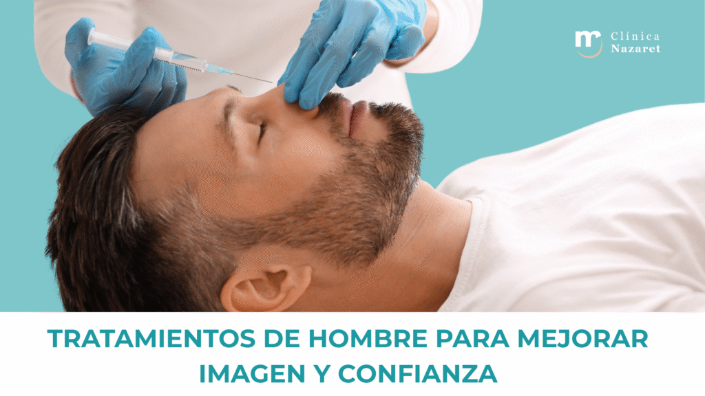 Hombre recibiendo tratamiento estético facial en Clínica Nazaret para mejorar su imagen y confianza.